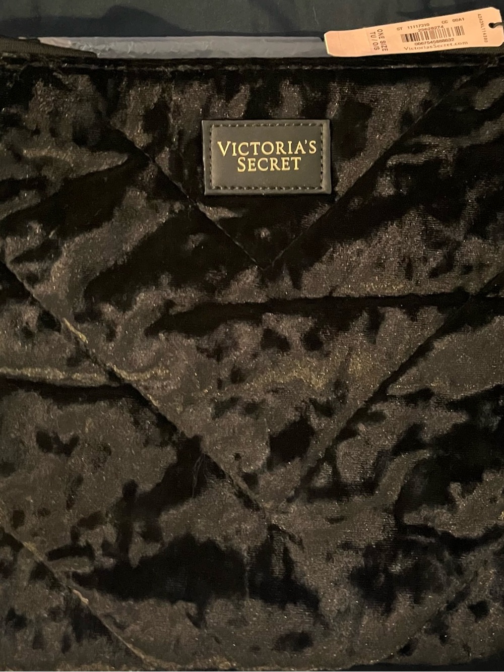 Victoria's Secret Black Quilted Velvet Shoulder/Tote  Bag